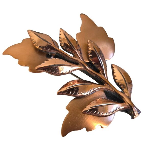Vtg Brooch Leaf Copper Matisse Renoir Autumn Fall Whimsigoth Fairy Cottage Pin - Picture 1 of 10